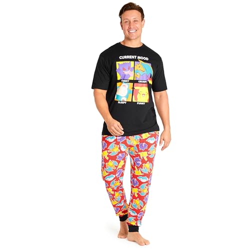 Pokémon Pyjama Homme Humoristique Ensembles de Pyjama Homme Tailles Adulte S-3XL Cadeau Geek Pikachu Dracaufeu Ronflex (Multi/Noir, 2XL)