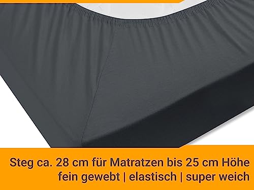 Foto von npluseins klassisches Jersey Spannbetttuch - vielen Farben + Größen - 100% Baumwolle 159.192, 140-160 x 200 cm, anthrazit