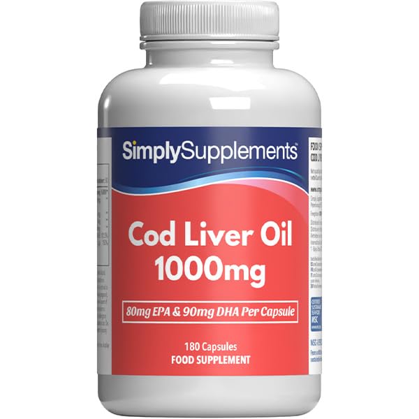 Pure Cod Liver Oil 1000mg | Supports Heart, Brain, Vision & Immune Health | Rich in Omega 3 Fatty Acids | 240mg of EPA and 270mg of DHA per Serving | 180 Capsules = 2 Months' Supply | Made in The UK