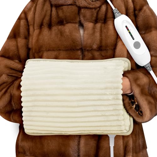 Electric Hand Warmer, Soft Flannel Heated Gloves, Hand Warmer Pouch, Heating Pad for Hands Pain Relief Fingers Arthritis for Women Men Elder Xmas Gifts, Auto Off & 3 Level, Beige