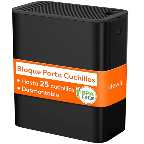 Lifewit Bloque de cuchillos sin cuchillo, gran soporte para hasta 25 cuchillos con ranura para tijeras de cocina y afilador de cuchillos, soporte para cuchillos con orificios de drenaje y pies