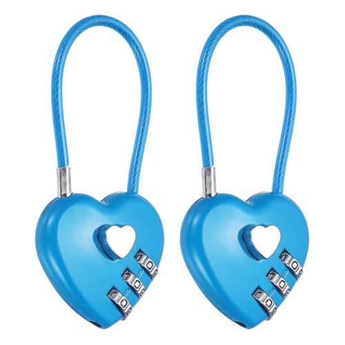 Candado de combinación de cable de 3 dígitos PATIKIL en forma de corazón con cuerda de acero de 2 uds 2