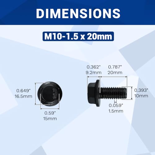 Image of 10-Sets M10-1.5 x 20mm Grade 10.9 Flange Hex Bolts + Flange Nut + Flat Washer + Lock Washer Combo Pack, Black Oxide, for Automotive & Machinery