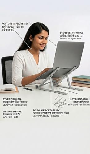 Image of Aluminium Laptop Stand with 7 Different Adjustable Angles, Wide Compatibility, Improved Cooling and Ventilation, and Scratch Protection, Compatible for All Types of Laptop