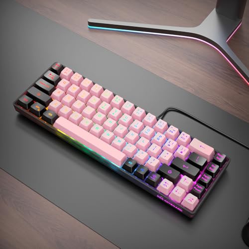 Image of 65% Wired Gaming Keyboard, LED Backlit, Ultra-Compact Anti-Ghosting No-Conflict 68 Keys Membrane Gaming Wired Keyboard for PC Laptop Windows Gamer(Pink-Black)
