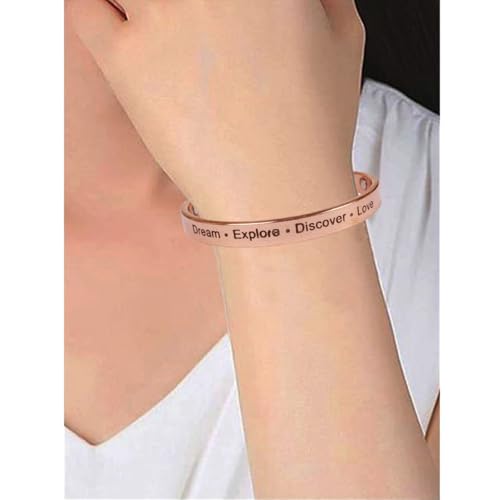 Image of Touchstone Inspirational Copper Engraved Magnetic Bracelets for Women-Personalized Jewelry Gifts for Best Friend /Mom /Daughter /Sister - In a Pretty Gift Box Dream Explore Discover Love