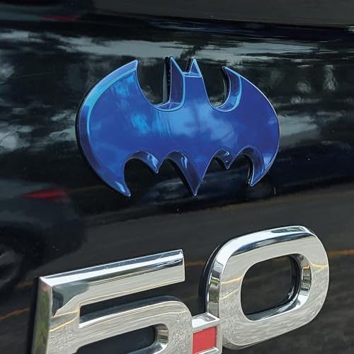 Image of Fan Emblems Batman 3D Car Badge - 1989 Batwing Logo (Blue Chrome: 3.8 x 1.8 x 0.2 inches)
