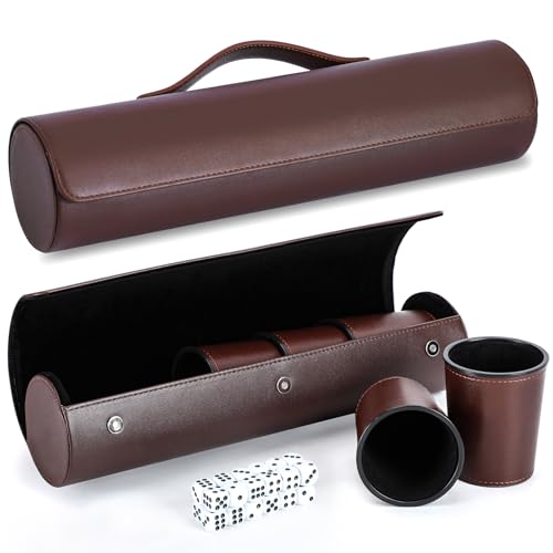 Juego de dados de cuero ImnBest con 10 vasos y estuche marrón