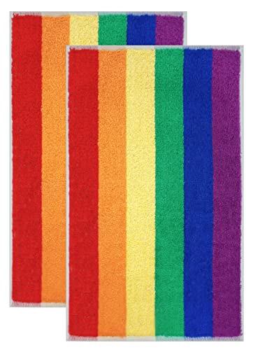 Lashuma 2X Gästehandtücher 30x50 cm, kleine Handtücher bunt in Regenbogen Streifen, Frotteetücher Bad Cover