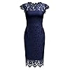Miusol Women's Retro Floral Lace Slim Evening Cocktail Mini Dress (Large, Navy Blue)