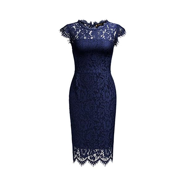 Miusol Women's Retro Floral Lace Slim Evening Cocktail Mini Dress (Large, Navy Blue)