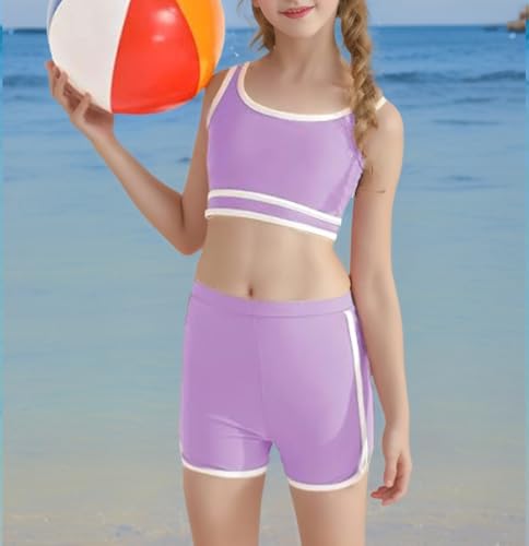 Image of Girls Swimsuits 3 Piece Bathing Suit Bikini Set with Sporty Shorts and Sunglasses Beach Swimwear for Girl 8-15 Years