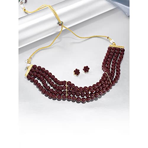 Image of Peora Traditional Maharani Haar Necklace with Earrings Bridal Jewellery Set Gift for Women
