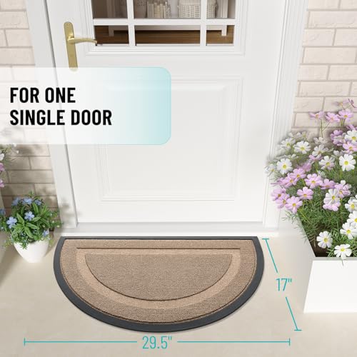 Image of OLANLY Half Circle Door Mat Indoor Outdoor Entrance Welcome, Waterproof All-Season, All-Weather Doormat, Sturdy Natural Rubber, Low Profile, Easy Clean Patio Porch Entryway Mat, 29.5x17, Mocha