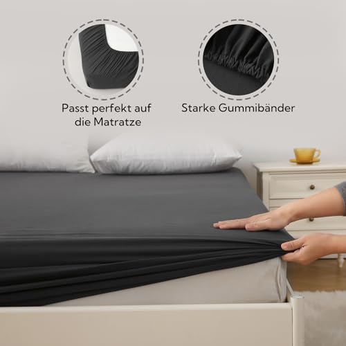 SOULFUL Spannbettlaken 180x200cm 2er Set, 100% Baumwolle Anthrazit – Ansicht 5