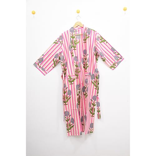 Image of Hand block print Cotton Kimono bikini cover up,Indian Hand block print Cotton Bath Robe,Swim Wear,Nighrwere Dressing Gown
