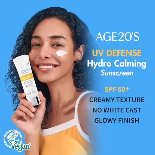 Image of AGE20'S UV Defense Hydro Calming Sunscreen SPF 60+ | Korean Sunscreen | Moisturizing Creamy Formula, No White Cast, Lightweight Finish | Green Tea + Aloe Vera | Dermatest Excellent | 1.69 fl.oz*2ea | UV Defense
