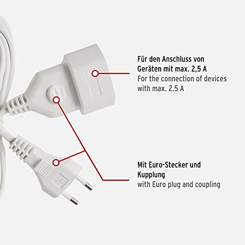 Brennenstuhl Kunststoff-Verlängerungskabel (Verlängerungskabel für den Innenbereich, 5m Kabel, mit Euro-Stecker und Kupplung) weiß – Bild 3