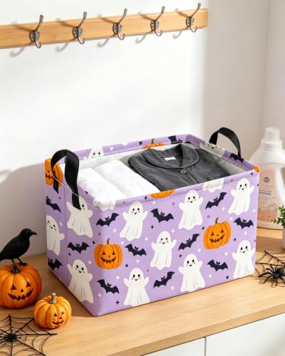 Image of Essme Rectangular Halloween Baskets,Ghost Storage Box,Cute Basket for Kids Room Decor, Book Bins,Shelf Basket.(Purple Halloween