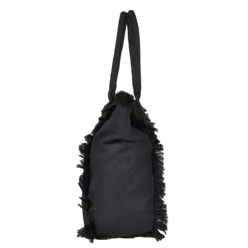 BORSA GRANDE CON FRANGE E RICAMO SILVER 100% PL AQUA DI MARE 22928 S NERO