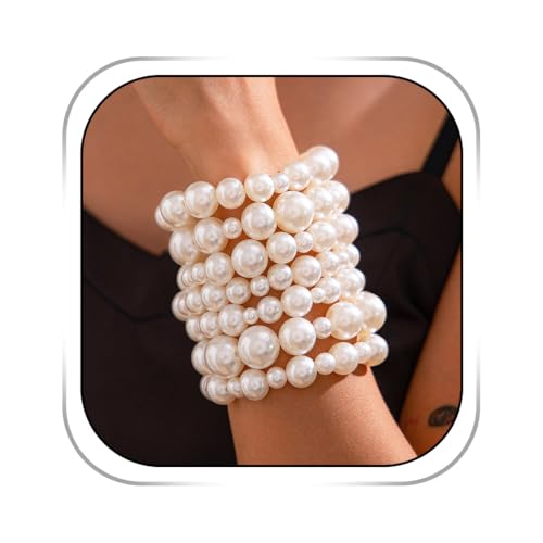 Pearl Bracelets for Women White Pearl Bracelet Stretch Pearl Bangles Stacked Wedding Pearls Bracelet