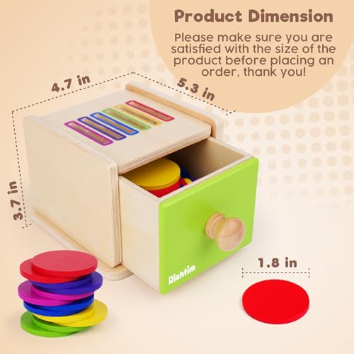 Richtim MONTESSORI TODDLERS TOYS 4.0 Montessori Toys For 1-3 Year Old: Color Sorting Wooden Drawer Box Toy For Toddlers, Object Permanence And Fine Motor Sensory Toy, 12-18 Months Busy Board Matching Game thumb #1