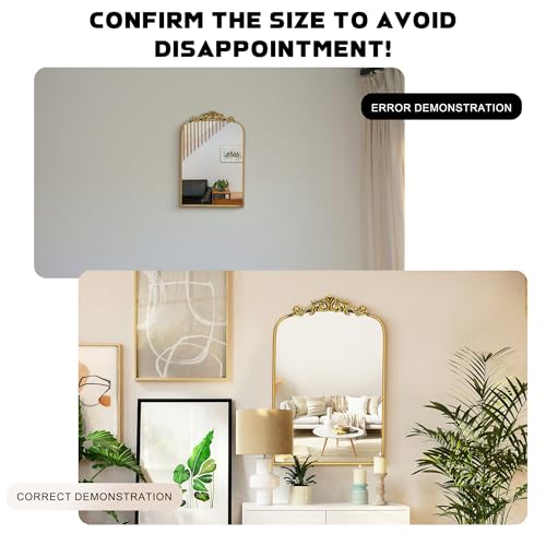 Gold Baroque Mirror Antique 16x24 Inches - Vintage Arched Mirror with Ornate Gold Frame for Entryway, Narrow Hallway & Bathroom Wall Decor - Image 5