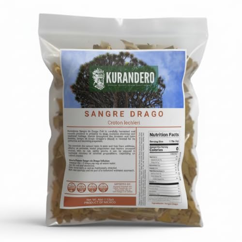 KURANDERO Sangre de Drago Tea 4 oz (113 g) 100% Natural Hojas de Sangre de Drago Herbal Aromatic Tea Caffeine-Free Non-GMO Single Pack