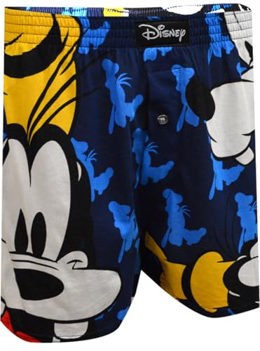 MJC Mens Disney's Big Goofy Faces Cotton Boxer Shorts (Small) Blue
