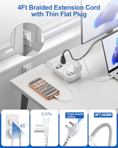 Protector de viaje con 6 USB (2 USB C), 4 tomas, cable de extensión de 1.22 m 13A miniatura 4