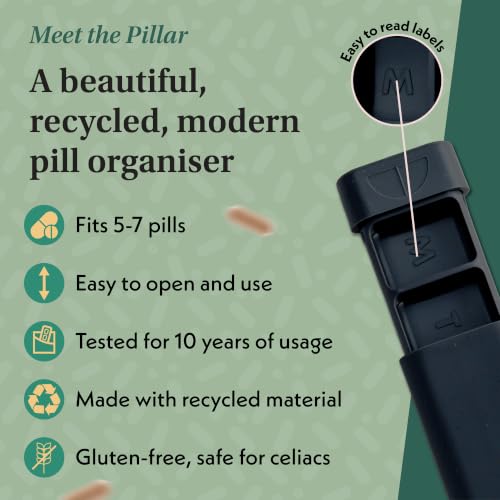 Image of Pillar - 7-Day Pill Organizer | Weekly Medicine Pill Container Travel Box - Aesthetic Medication Holder - Stylish Travel Pill Case - Cute Small Medication Organizer 7 Day for Women (Jet Black)