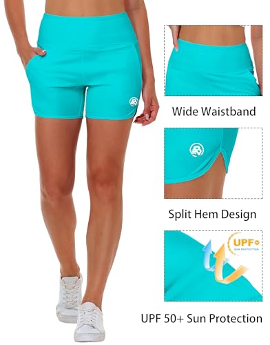 Image of AOBUTE Womens High Waisted Swim Board Shorts UPF 50+ Quick Dry Swim Trunks with Pockets