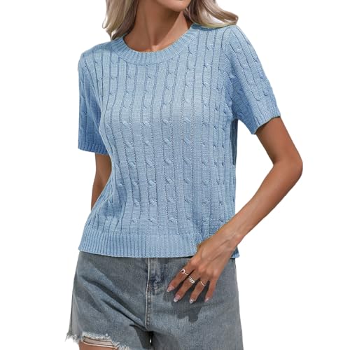 Image of MINTLIMIT Women's Short Sleeve Sweater Tops Lightweight Pullover Shirts 2025 Spring Summer Trendy Casual Blouses
