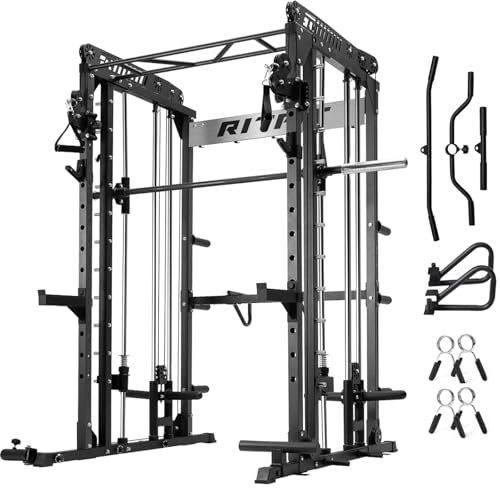 RitFit M1 & M1 Pro Smith Machine with Cable Crossover System, Multi-Function Squat Rack Power Cage for Home Gym, Power Rack and Packages