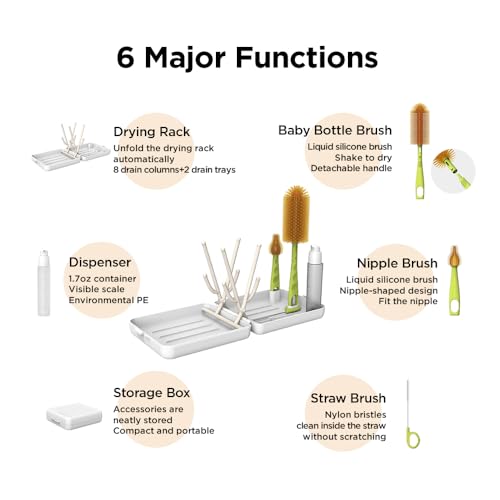 Image of Travel Bottle Cleaner Kit with Bottle Drying Rack, Baby Bottle Brush Set for Baby Travel Essential, White