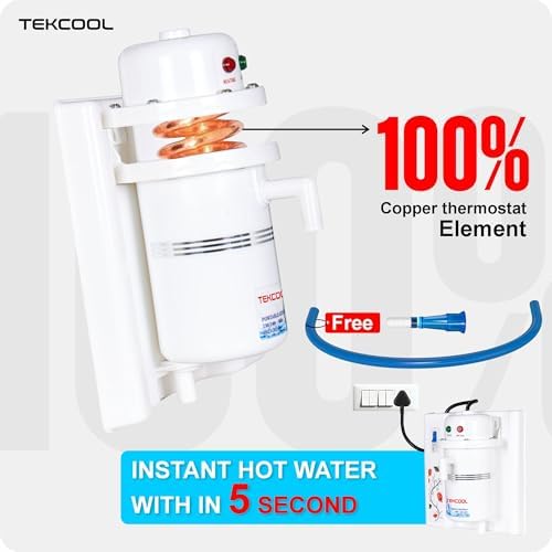 Image of TEKCOOL 1L instant portable water heater /geyser (Fitted with MCB) Instant Running Water Heater ABS Plastic, Auto Cut Off and Manual Reset, Inlet and Outlet Thread (WHITE-ORANGE)