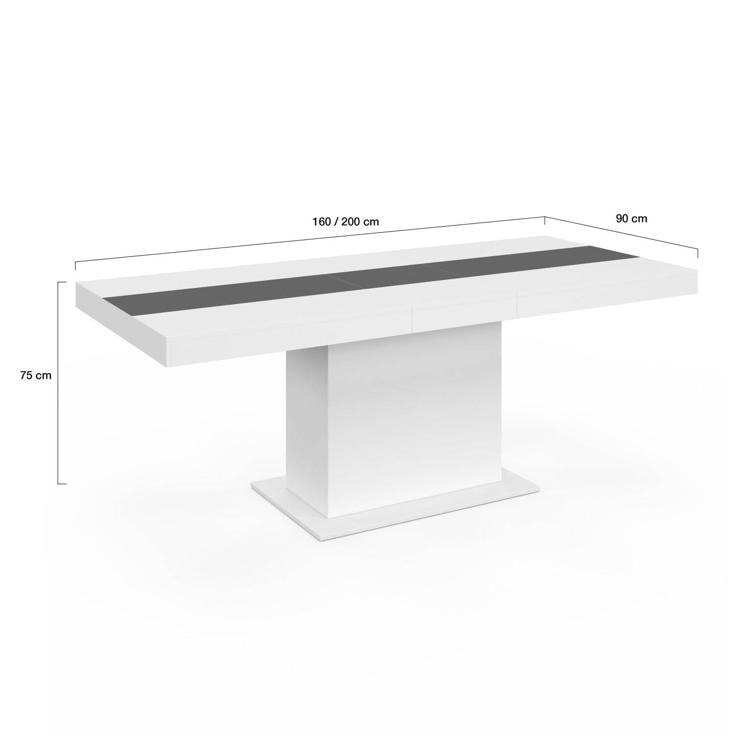 IDMarket - Tavolo da pranzo rettangolare allungabile EDEN 6-10 persone bianco con fascia centrale grigia 160-200 cm