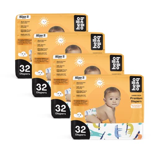 Image of Hello Bello Premium Baby Diapers Size 2 I 128 Count of Disposeable, Extra-Absorbent, Hypoallergenic, and Eco-Friendly Baby Diapers with Snug and Comfort Fit I Sleepy Sloths