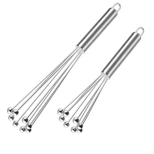 Edelstahl Schneebesen mit Kugeldesign - Premium Küchenschneebesen Set aus rostfreiem Stahl, Inkl. 2 Rührblitz Kugeln für effizientes Schlagen & Rühren für Backen, Cocktails & Saucen