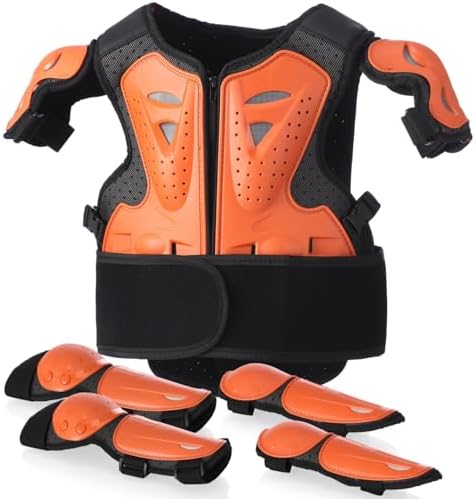 Kinder Motocross Schutzkleidung mit robustem brustpanzer und rückenprotektor Kinder, komplettes Protektoren Set mit Ellbogen- & Knieschützern für Bike, Skate, Scooter und Outdoor M