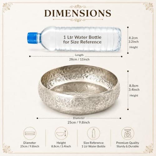 Image of TIED RIBBONS Urli Bowl (Aluminium, 9.8 Inch X 3.4 Inch) - Home Decoration Items for Ganesh Chaturthi Living Room Pooja Room Uruli Bowls Aesthetic Decorative Items for Home Decor - House Warming Gifts