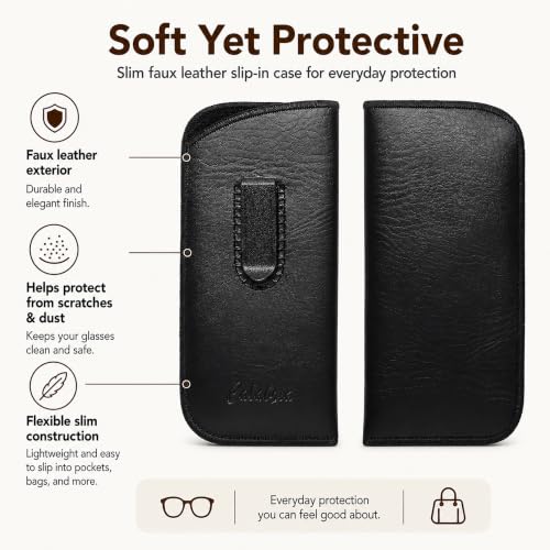 Image of Calabria Slim Faux Leather Eyeglass Case Soft Slip-In Design [Black - 50 Pack] | Compact Protective Pouch | Soft Case for Glasses | Lightweight Sunglass Storage