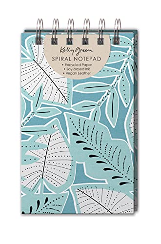 Image of Kelly Green Blue Leaves Spiral Notepad (46982)
