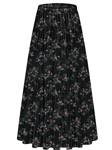 Image of NASHALYLY Women's Chiffon Elastic High Waist Pleated A-Line Flared Maxi Skirts