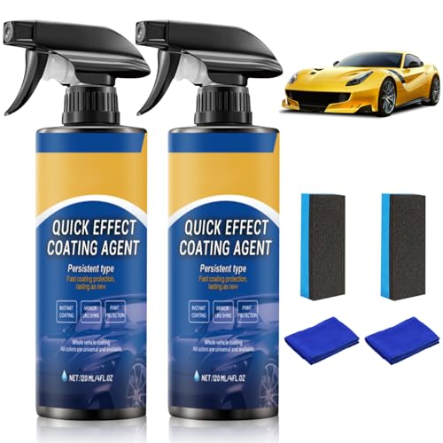 Quick Effect Coating Agent, Advanced Car Quick-Acting Coating Agent Spray, Car Scratch Wax Polish Spray Waterless Wash, Oil Film Emulsion Glass Cleaner (2Pcs)