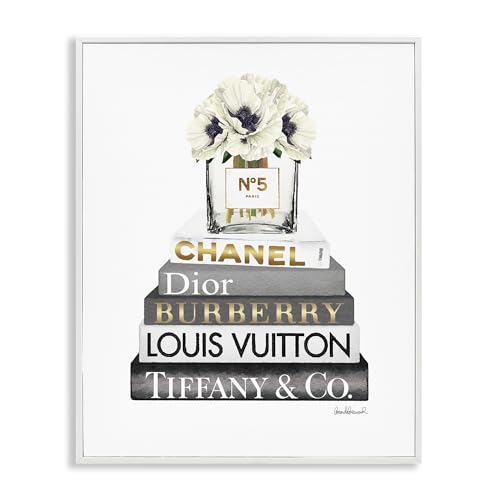 Image of 'White Poppies Grey Fashion Books'| Framed Giclee Art