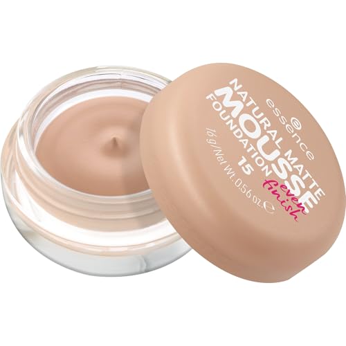 essence NATURAL MATTE MOUSSE FOUNDATION Nr. 15 Nude mattierend abdeckend Expressergebnis matt vegan ohne Parfüm ohne Alkohol ohne Konservierungsstoffe 1er Pack (16g)