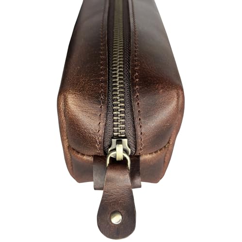 Image of RUSTIC TOWN Leather Pencil Case - Handcrafted Full-Grain Zipper Leather Pen Pencil Holder - Elegant & Practical Pencil Pouch for Work & Office