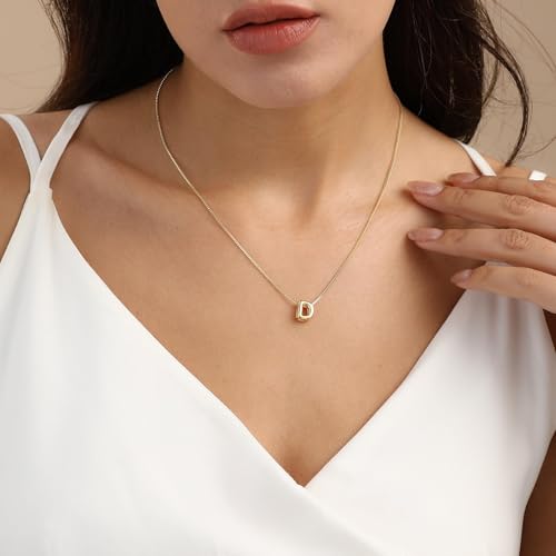 Image of Personalized Bubble Letter Initial Necklace, 14K Gold Plated, Dainty Pendant for Women, Trendy Gold Jewelry