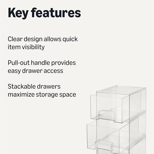 Image of Amazon Basics Stackable Plastic Storage Makeup Organizer Drawers, Clear, 7.5 inch x 6 inch x 4.5 inch, 4-Pack